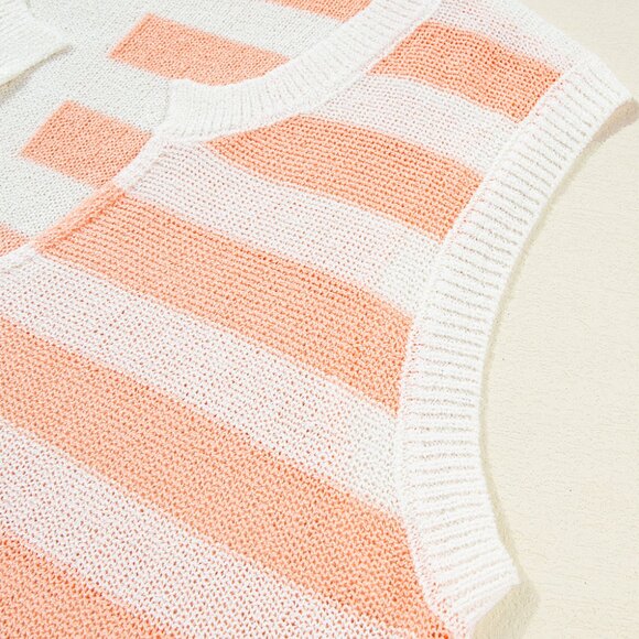 B270 Beige USA Flag Notched Neckline Loose Knit Vest - Picture 14 of 15